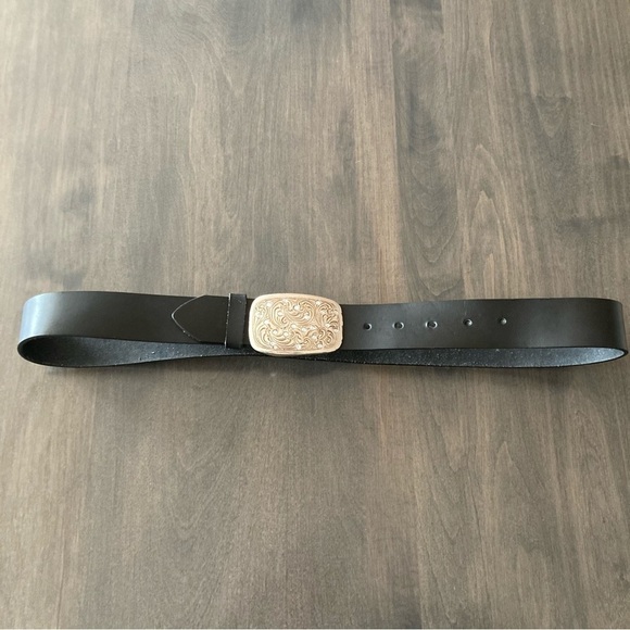 Unbranded Black Leather Big Silver Toned Rhinestone Belt Buckle XXL - Picture 1 of 7